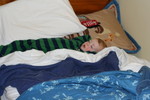 Will's odd sleep in the big bed.  Seriously we found him like this one morning