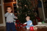 Vern and Will in front of the Fowler Family Christmas tree
